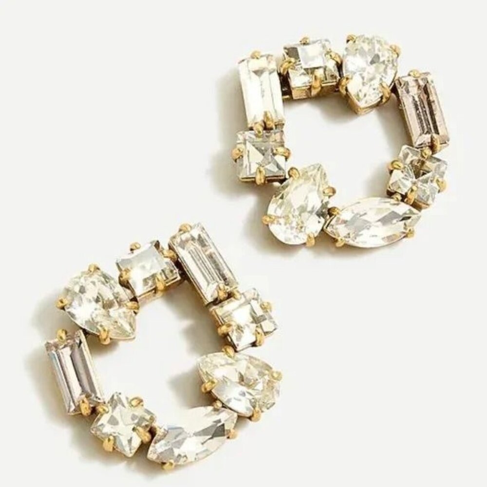 J Crew Jewlery Gold Earrings Crystal Open Circle Earrings New with Tags NWT